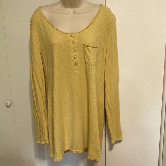 SOFT SURROUNDINGS Henley Loose V Neck Button Tunic Blouse Yellow Womens Large - Picture 6 of 14